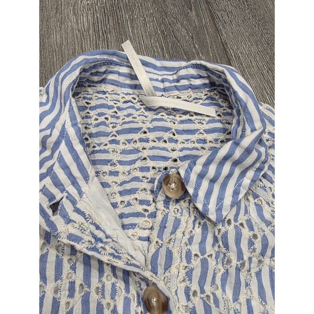 Anthropologie Blue Striped Eyelet Collared Button Midi Shirt Dress Sz 6 A008056 - Picture 11 of 12